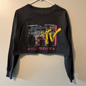 MTV Official Retro Karma Viacom Long Sleeve Cropped Gray Women's Sweatshirt XS